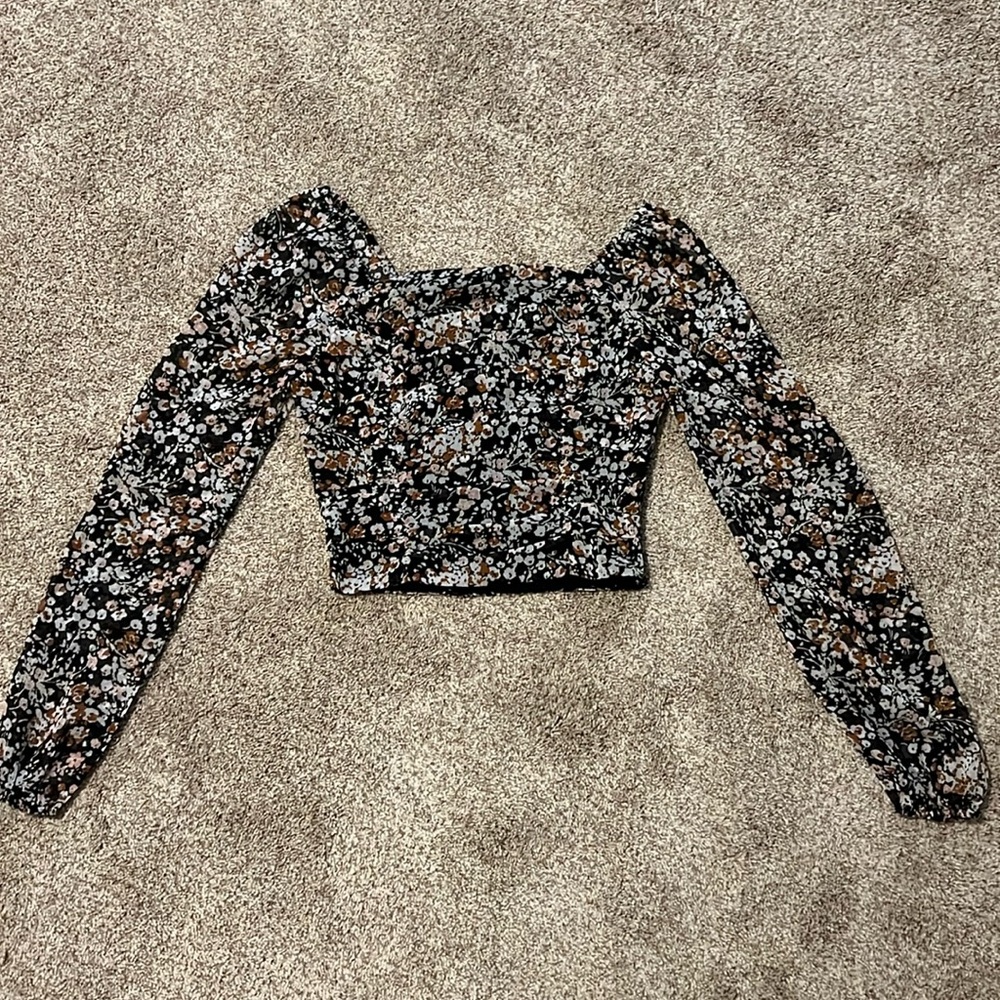 Lulus Mood Setter Black Floral Print Ruched Long Sleeve Top - Size S